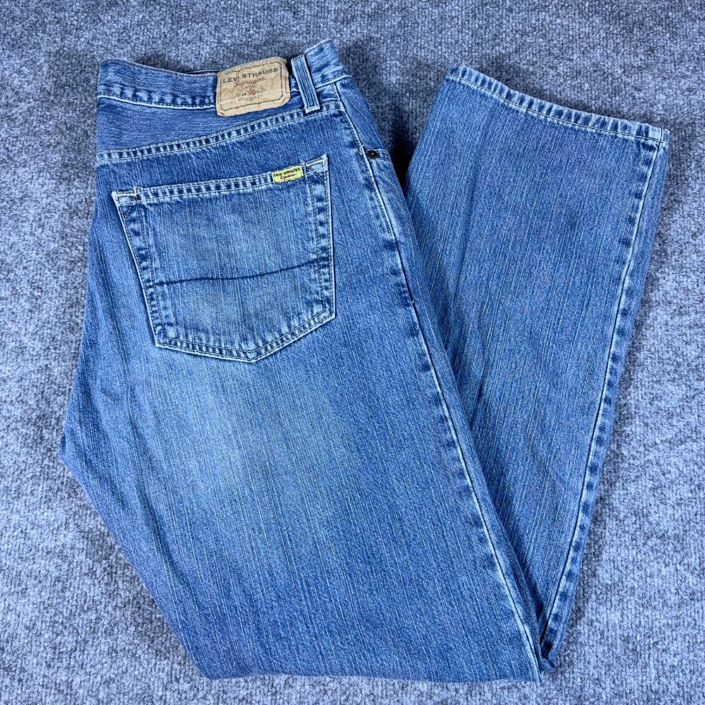 Y2K‎ Levi Strauss Signature Mens Straight Leg Jeans Blue Wash 38x34 100% Cotton